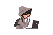 Hacker in Hoodie and Mask Trying to