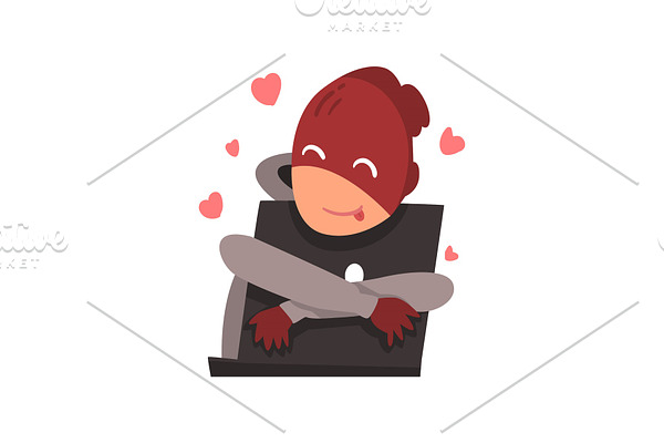 Hacker in Mask Hugging Laptop