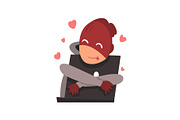 Hacker in Mask Hugging Laptop