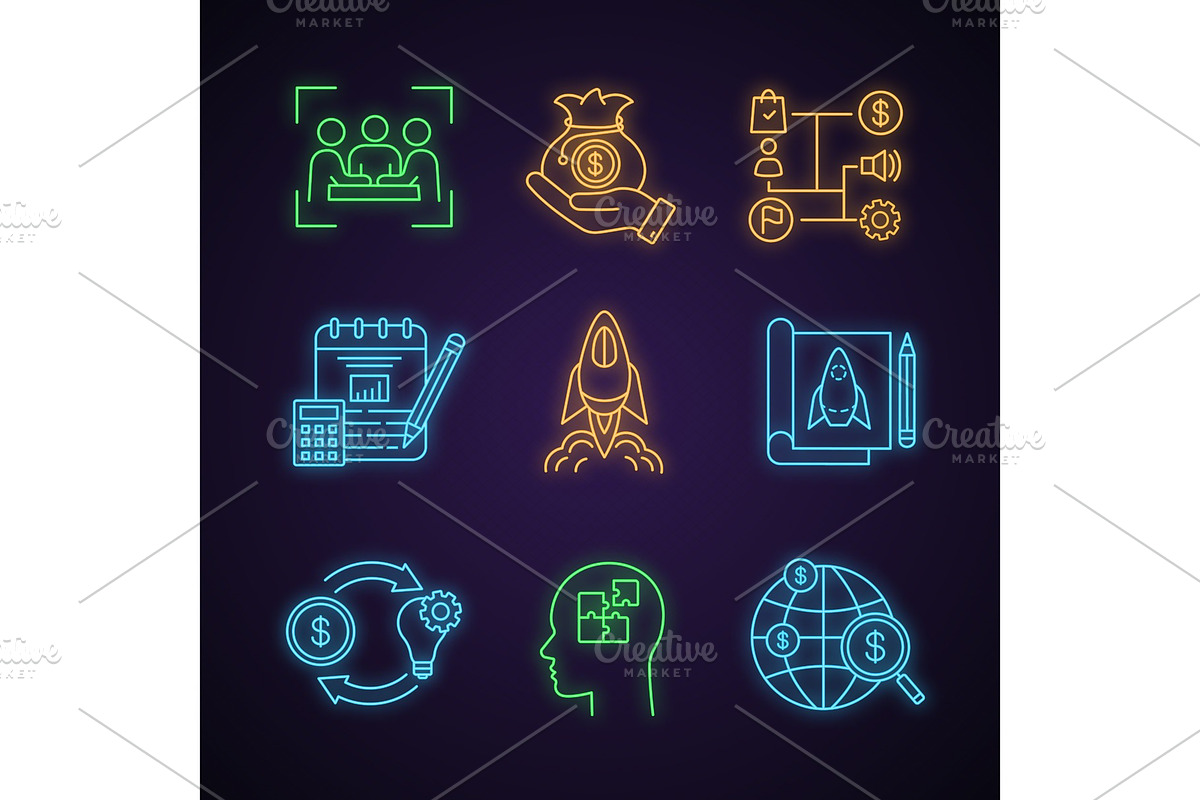 Startup neon light icons set in Icons - product preview 8