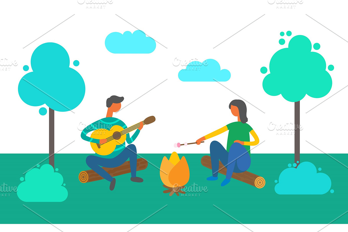 Camping People, Couple Sitting by in Illustrations - product preview 8