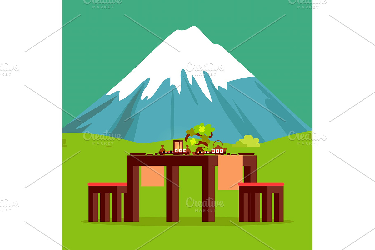 Japanese Restaurant Table with in Illustrations - product preview 8