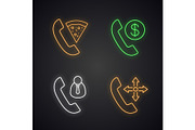 Phone services neon light icons set