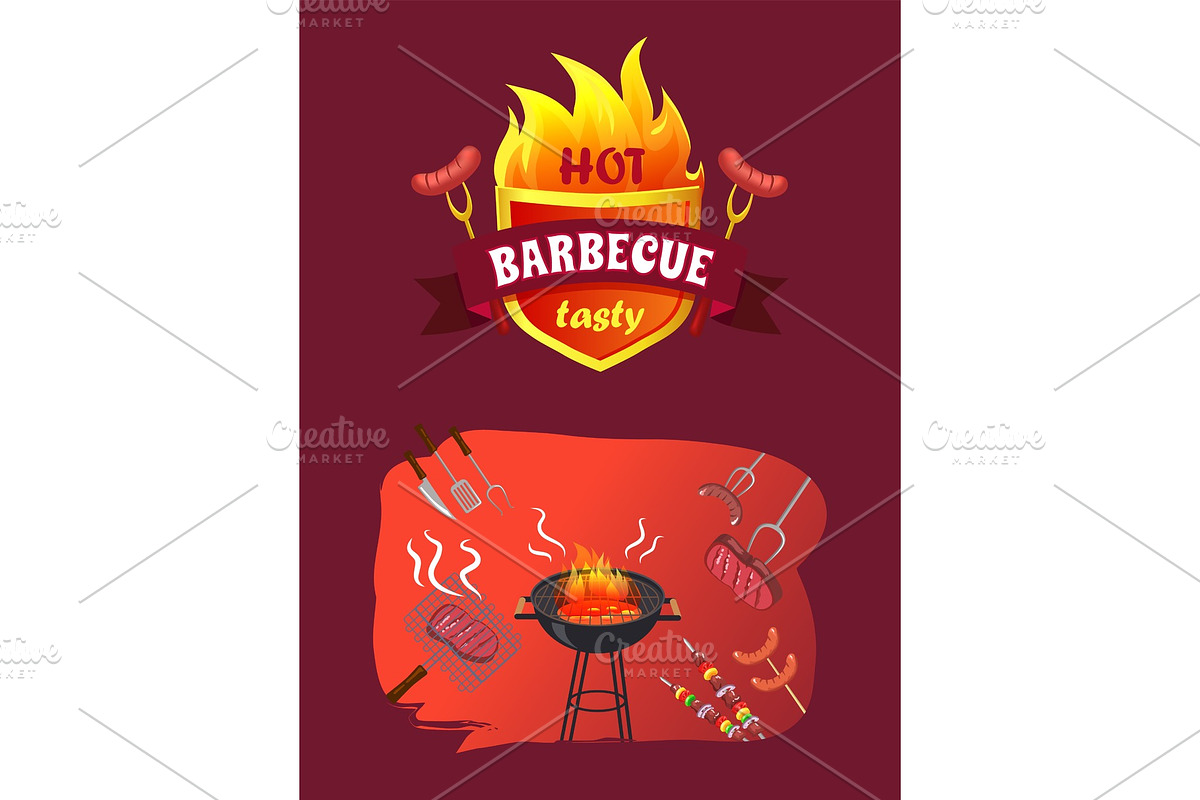 Hot Barbecue Party Brazier Vector in Illustrations - product preview 8