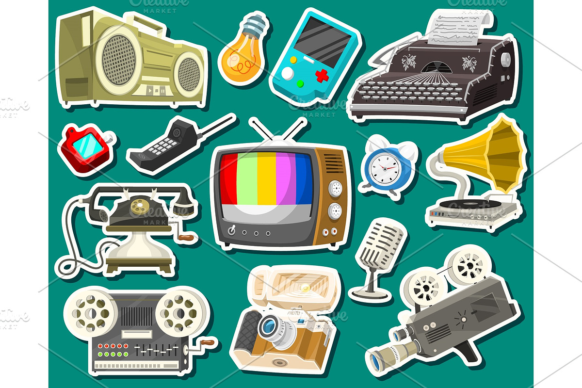 Vintage devices icons. Retro in Objects - product preview 8