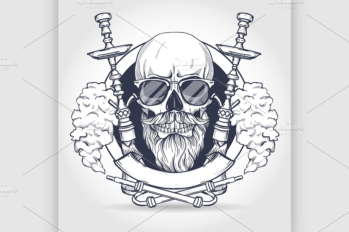 Color hipster skull in Illustrations - product preview 8