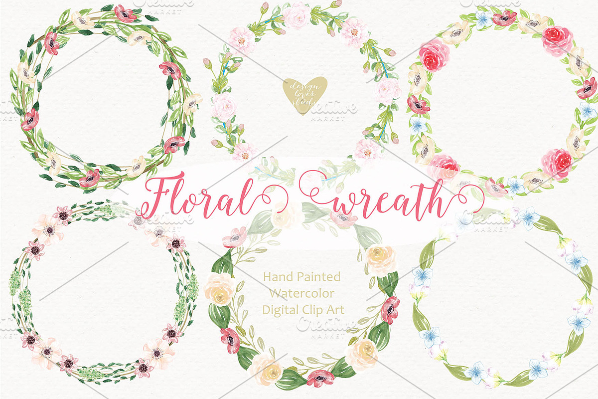 Watercolor flower wreaths in Illustrations - product preview 8