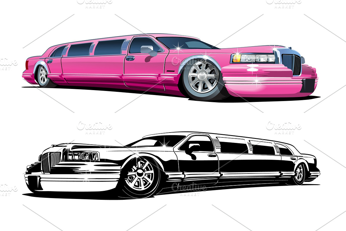 Vector Cartoon limousines, colour in Illustrations - product preview 8