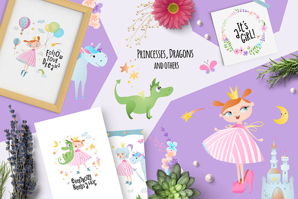Princess and Dragons. Set for a girl in Illustrations - product preview 6