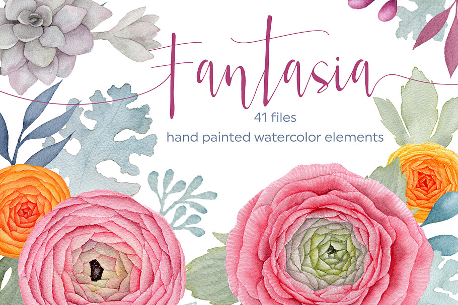 Fantasia. Watercolor flowers pack