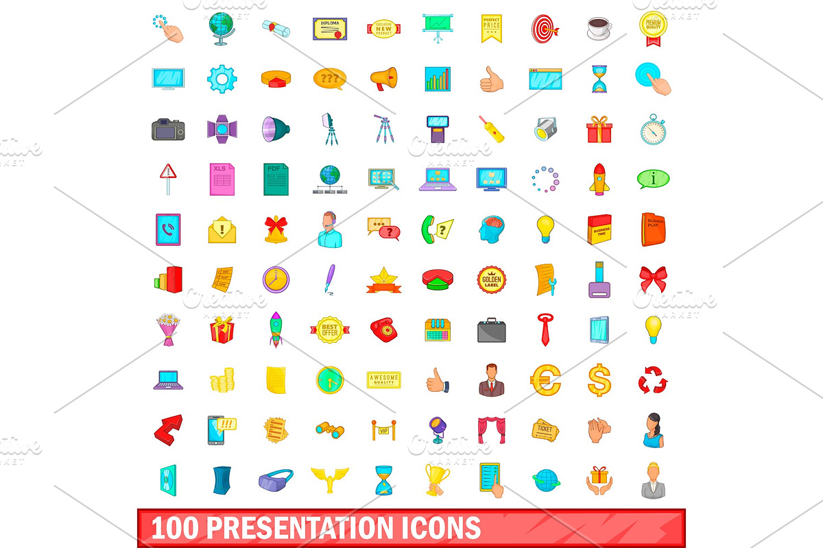 100 presentation icons set, cartoon in Illustrations - product preview 8
