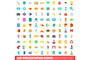 100 presentation icons set, cartoon