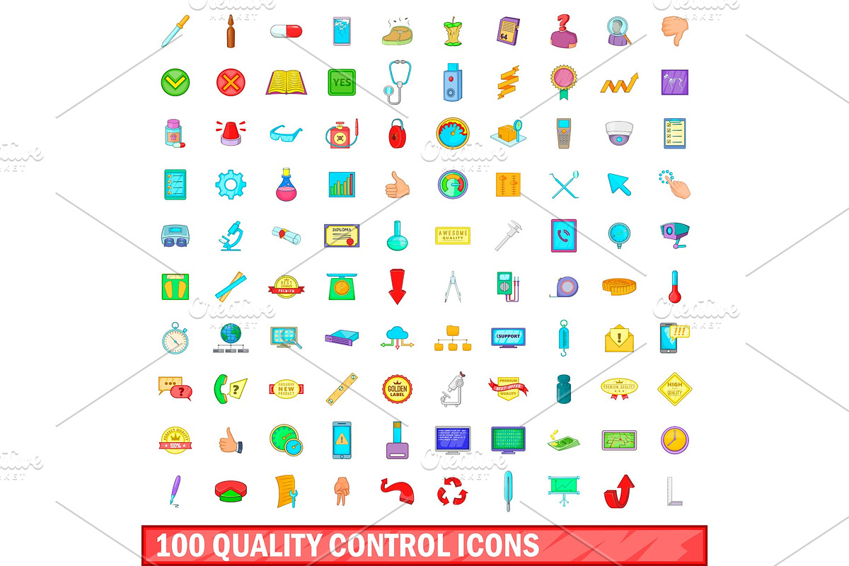 100 quality control icons set in Illustrations - product preview 8