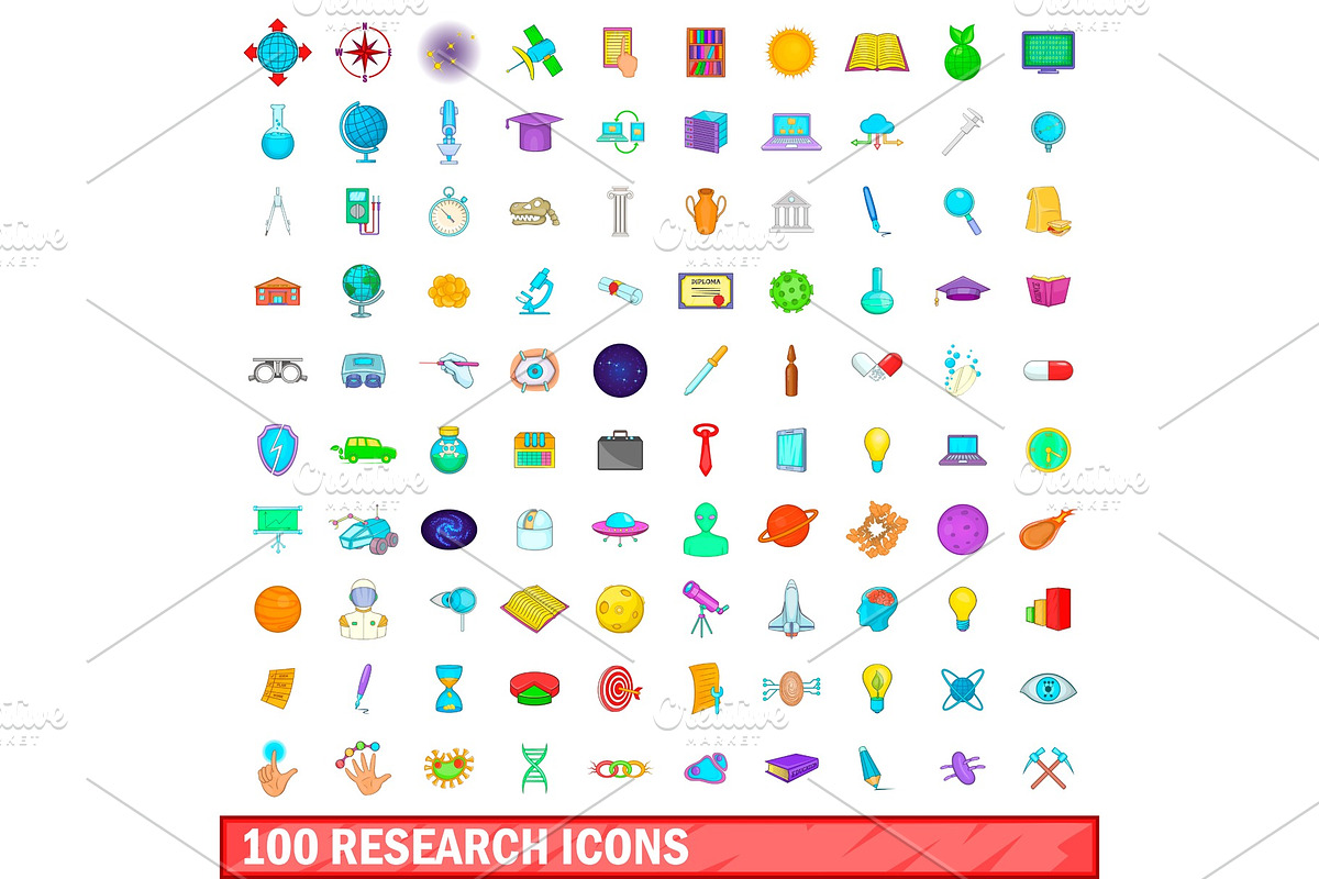 100 research icons set, cartoon in Illustrations - product preview 8