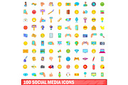 100 social media icons set, cartoon