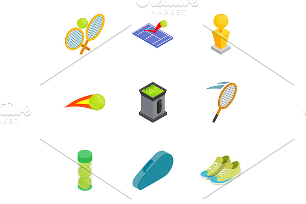 Tennis attributes icons set