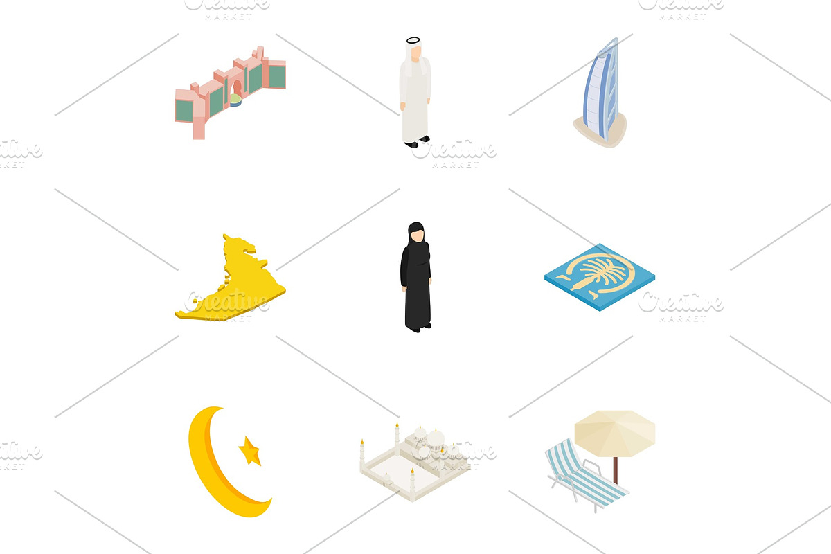UAE icons set, isometric 3d style in Illustrations - product preview 8