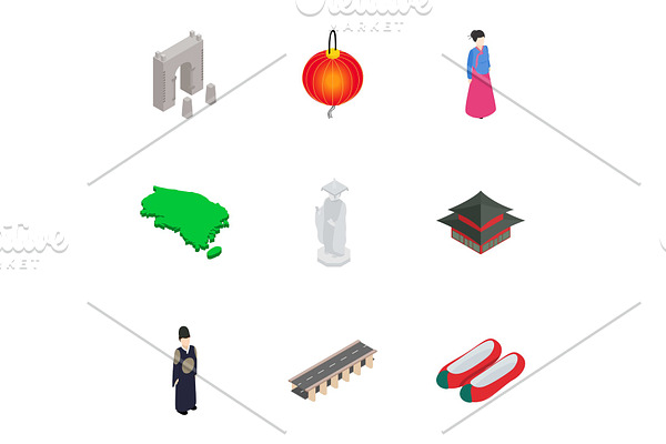 South Korea symbols icons set