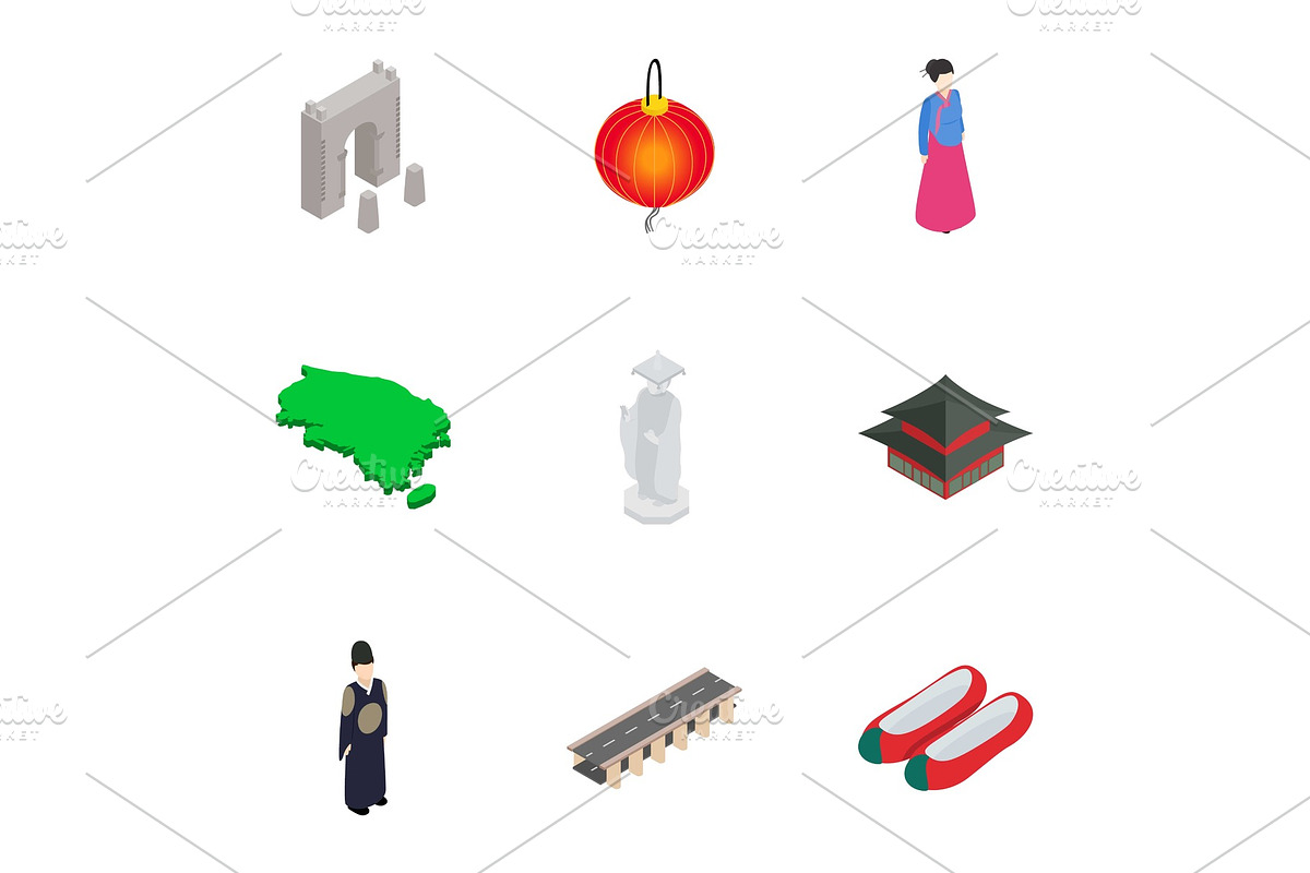South Korea symbols icons set in Illustrations - product preview 8