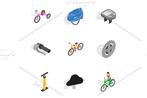 Bicycle equipment icons set