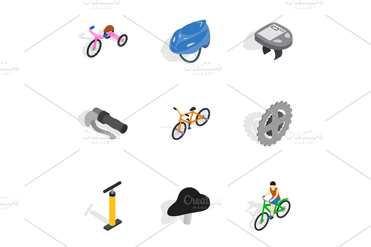 Bicycle equipment icons set in Illustrations - product preview 8
