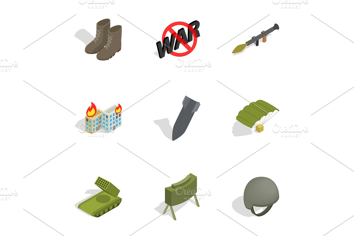 Military icons set, isometric 3d in Illustrations - product preview 8