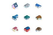 Family home icons set, isometric 3d