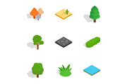 Landscape icons set, isometric 3d