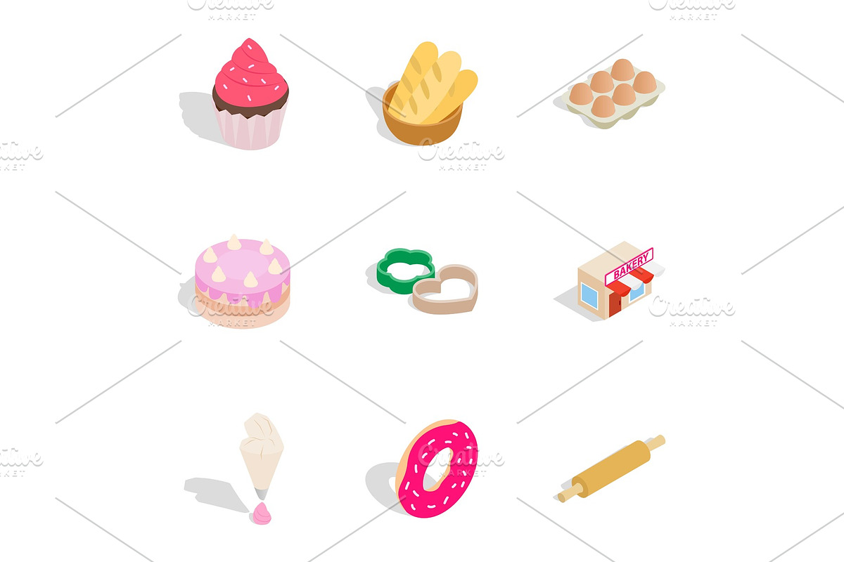 Bakery icons set, isometric 3d style in Illustrations - product preview 8
