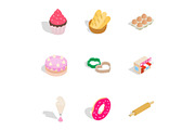 Bakery icons set, isometric 3d style