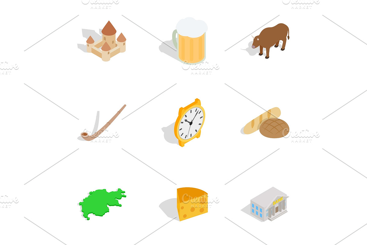 Switzerland travel symbols icons set in Objects - product preview 8