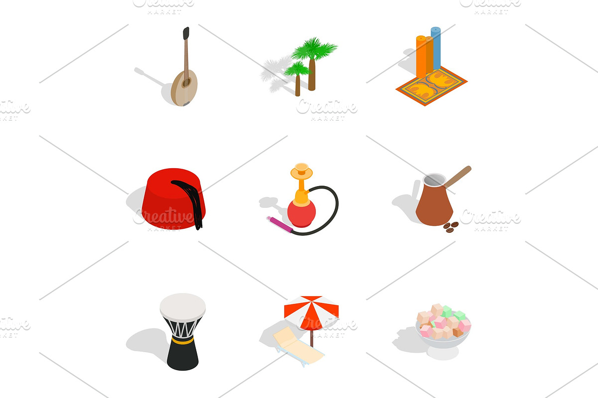 Turkey icons set, isometric 3d style in Illustrations - product preview 8