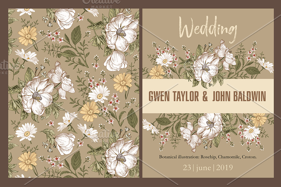 Wedding Flowers Dogrose Card Frame in Illustrations - product preview 8
