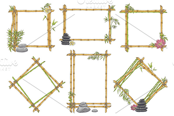 Vector sketch bamboo frame with zen