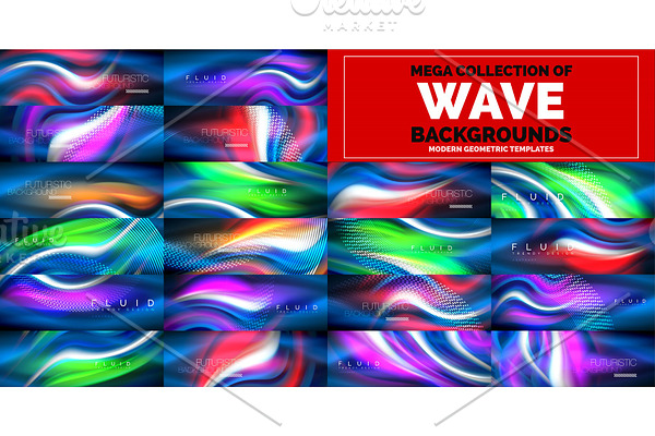 Mega collection of neon glowing wave