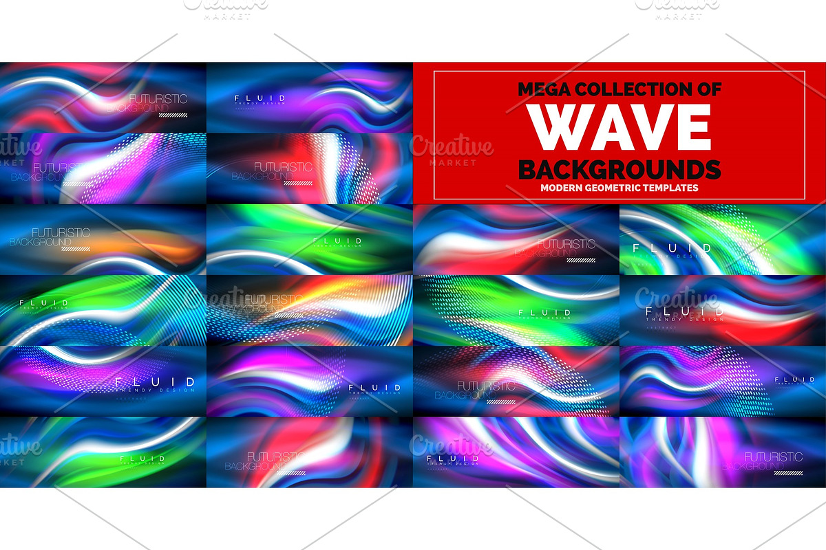 Mega collection of neon glowing wave in Illustrations - product preview 8