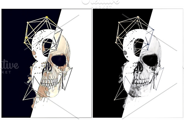 Skull illustration.Retro skull print
