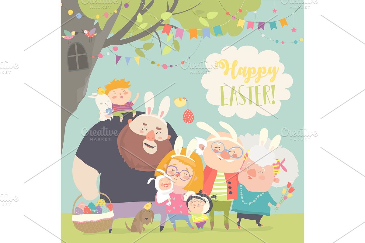 Cute family celebrating Easter in Illustrations - product preview 8