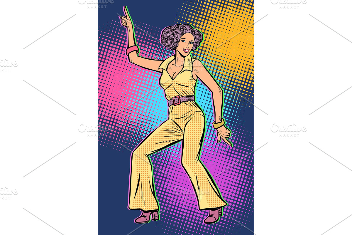 girl in pantsuit. woman disco dance in Illustrations - product preview 8