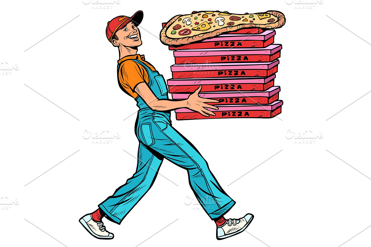 young man pizza boy, food delivery in Illustrations - product preview 8