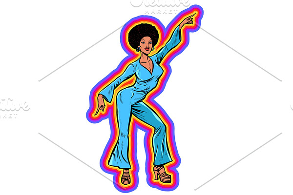 Disco woman dancing, eighties style