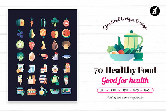 70 Healthy Food with bonus graphics in Food Icons - product preview 1