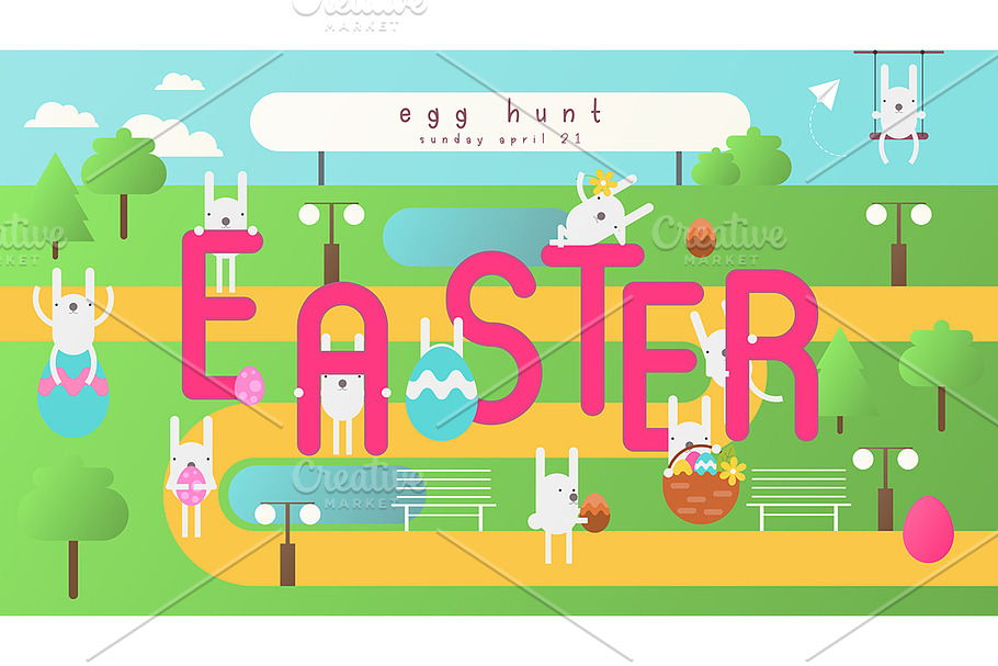 Easter Egg Hunt on Park Map in Illustrations - product preview 8