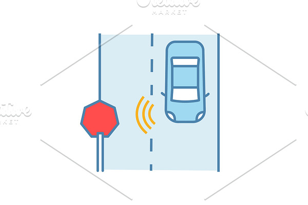 Autonomous car read road sign icon