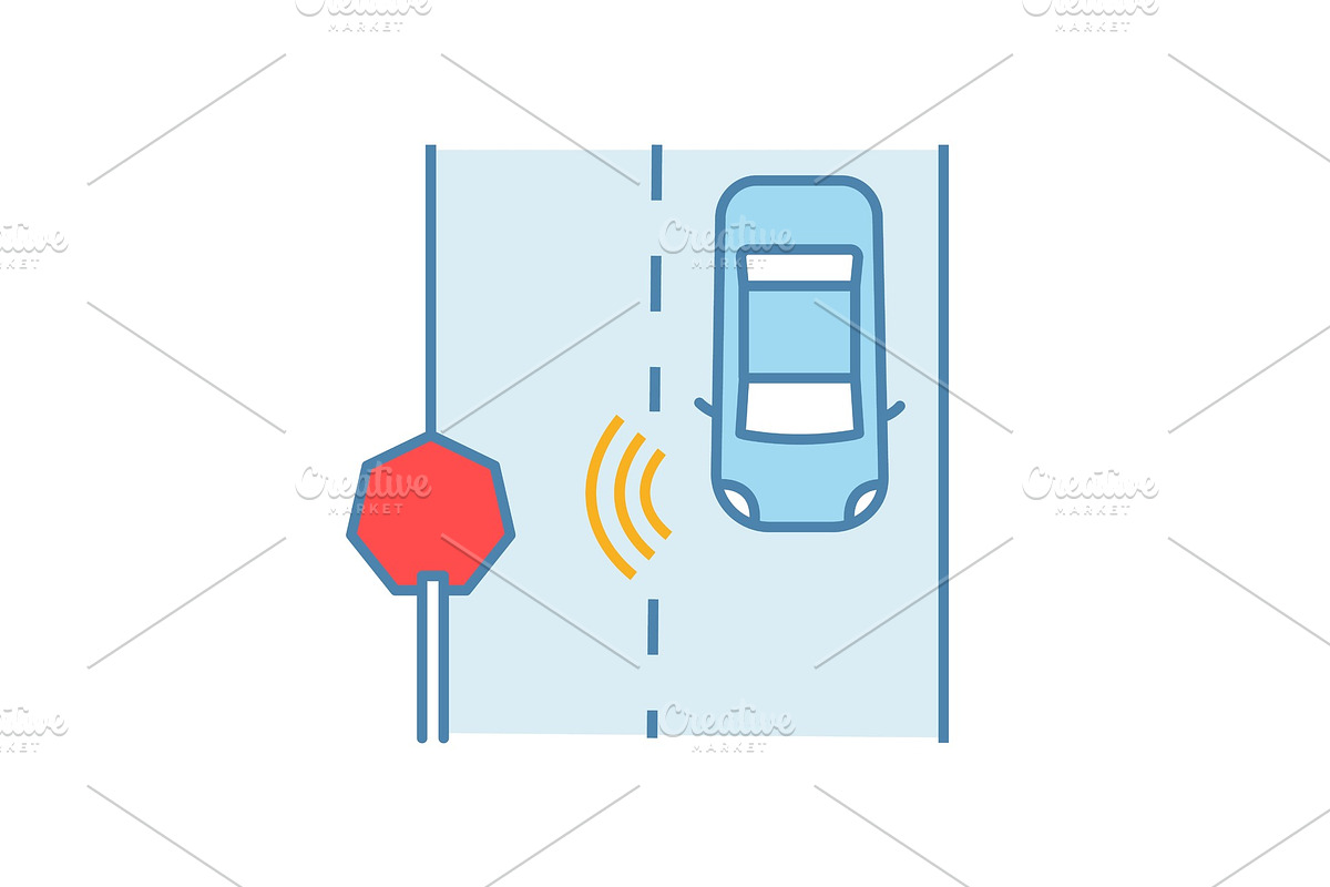 Autonomous car read road sign icon in Icons - product preview 8