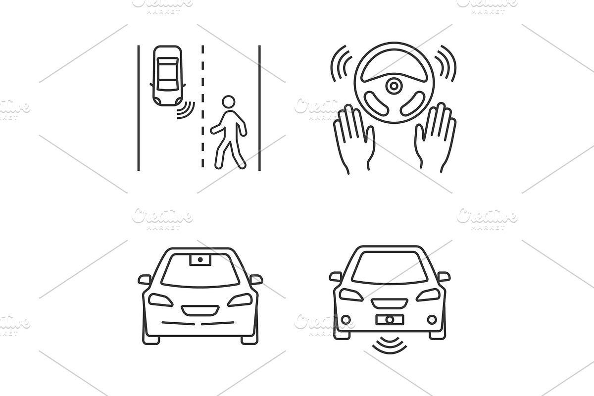 Autonomous car linear icons set in Icons - product preview 8