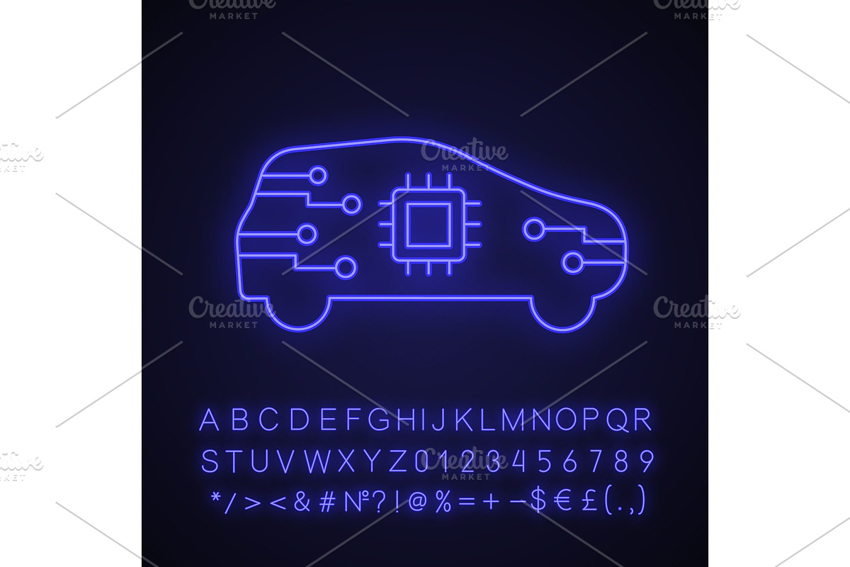 AI car in side view neon light icon in Icons - product preview 8