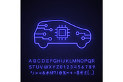 AI car in side view neon light icon
