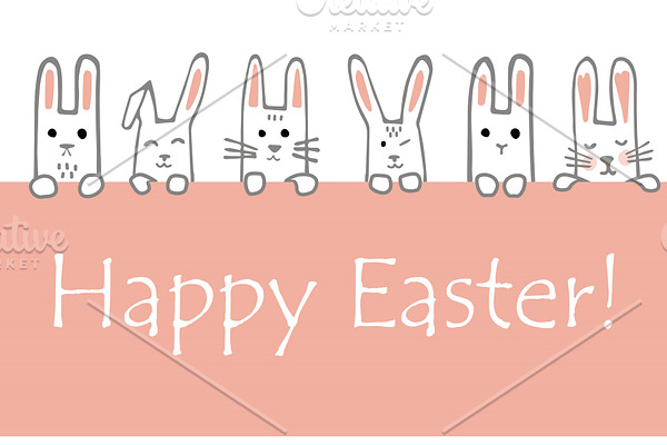 Happy Easter banner with bunny faces
