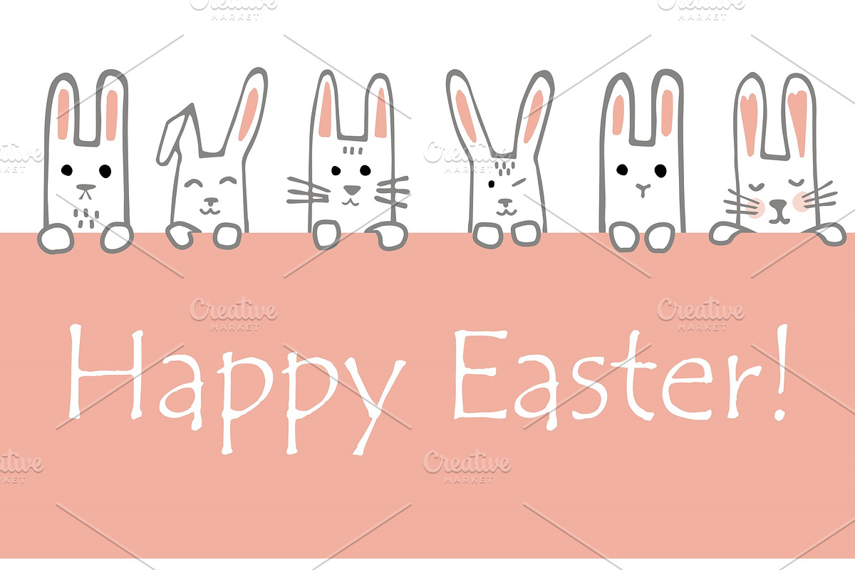 Happy Easter banner with bunny faces in Illustrations - product preview 8